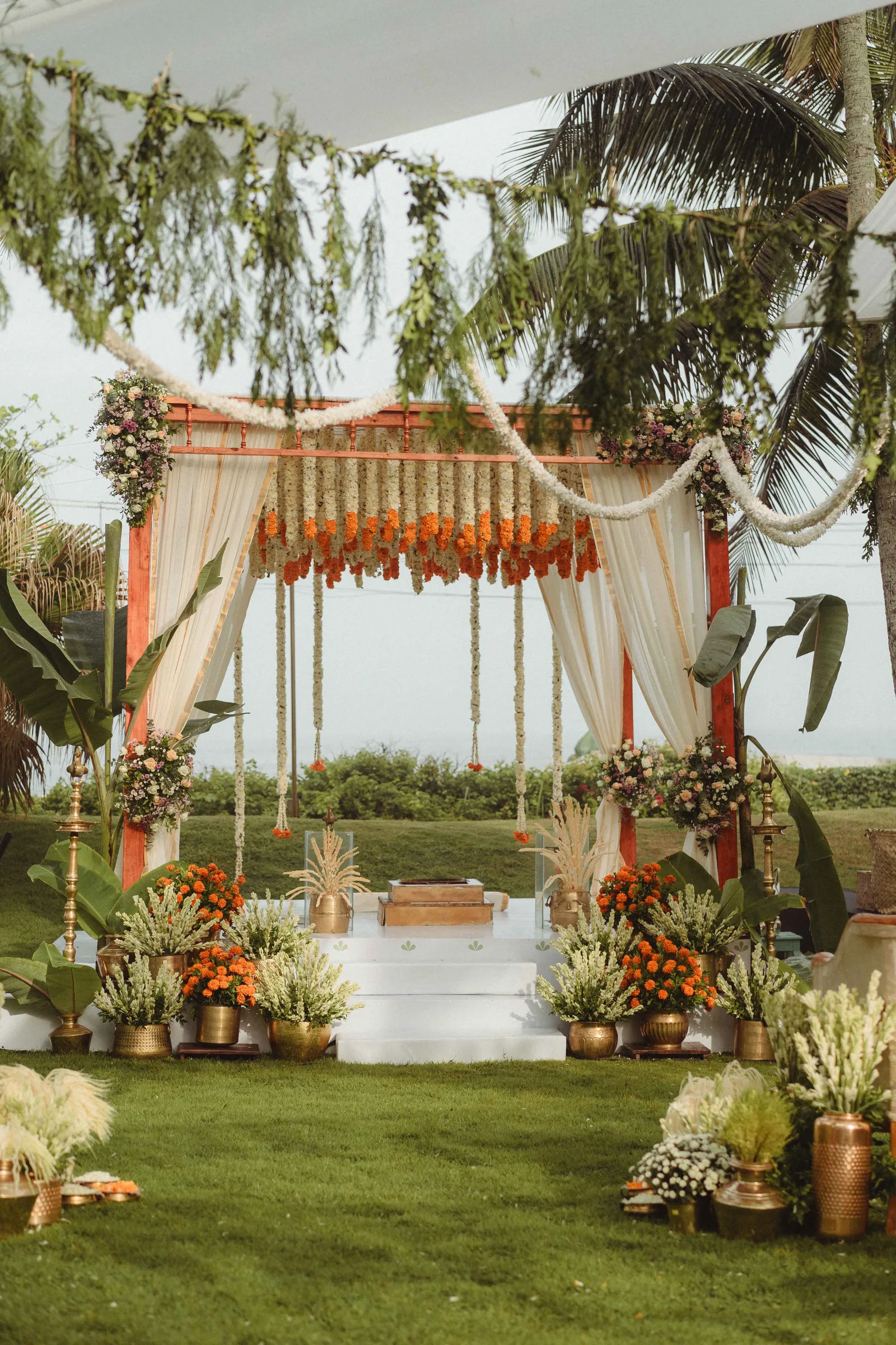 Elegant coastal wedding reception setting